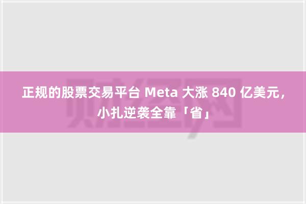 正规的股票交易平台 Meta 大涨 840 亿美元，小扎逆袭全靠「省」